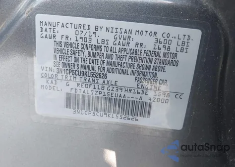 2019 Nissan Kicks Sv from USA, damaged, VIN 3N1CP5CU9KL552626